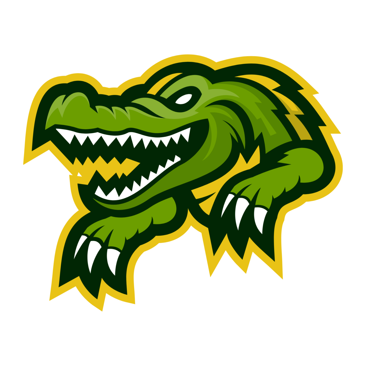 Illustration de crocodile vert stylisé, fond transparent.